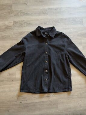 PRETTYLITTLETHING TALL Button Up Black Denim Oversized Jacket